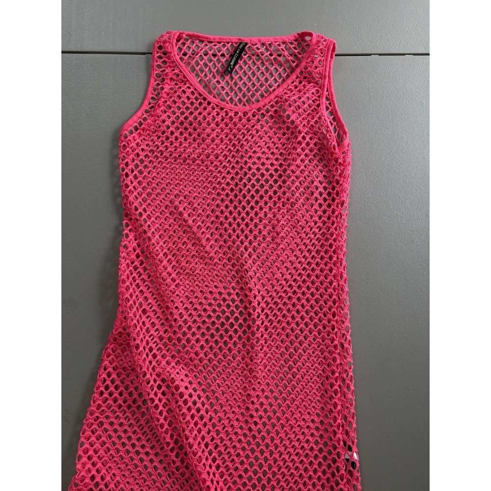 Women Mesh Maxi Cover Up Sz LARGE Neon Pink See Through Summer Dress Beach - Picture 13 of 13